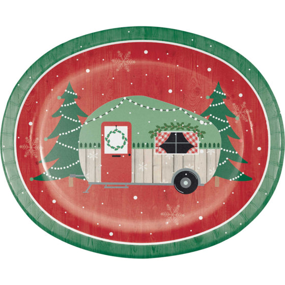 Christmas Campers Oval Plates 25cm x 30cm Pk/8