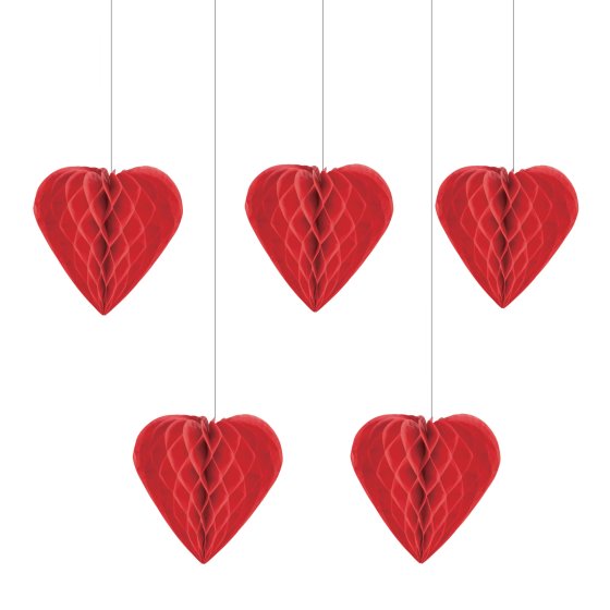 Red Heart Honeycomb Hanging Decoration Pk/5