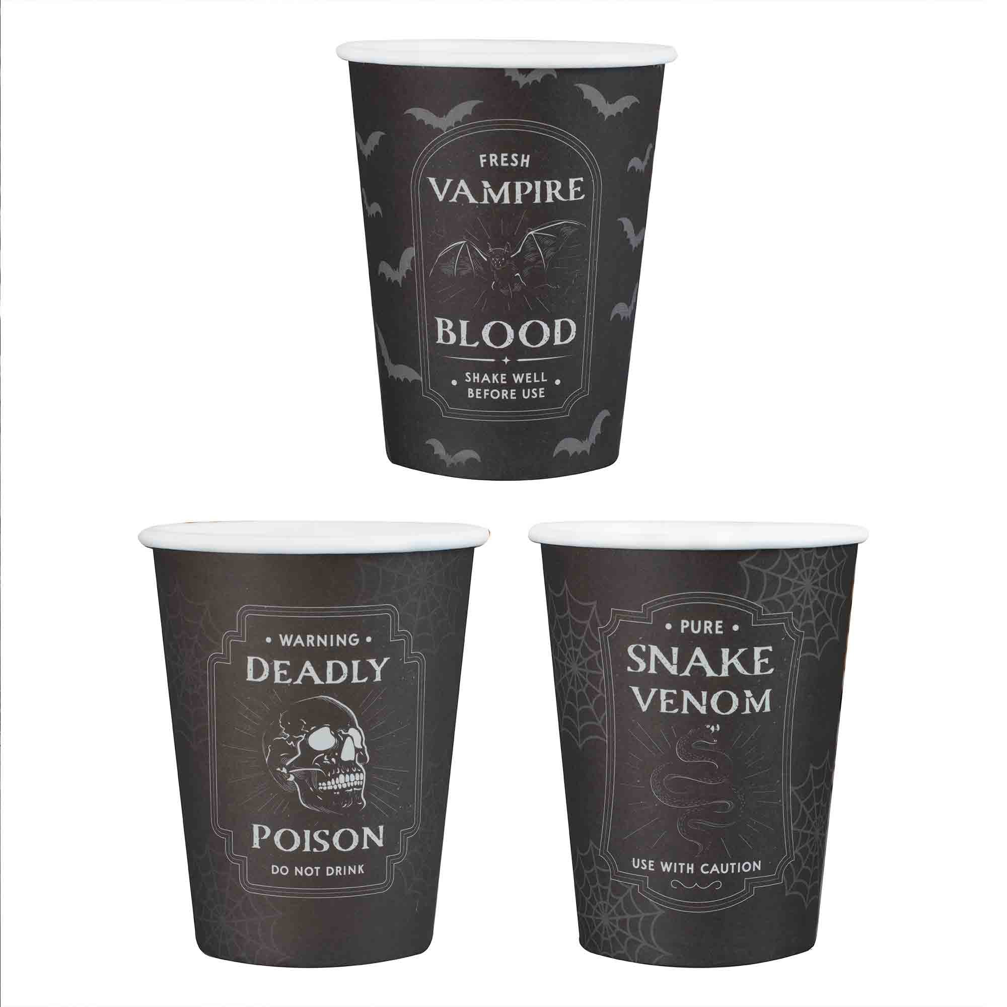 Deadly Soiree Black Potion Label Halloween Paper Party Cups Pk/8