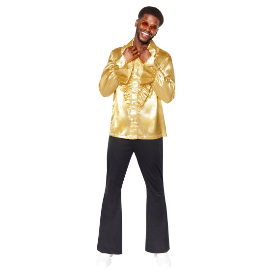 Costume Satin Ruffle Shirt Gold Mens Size Large