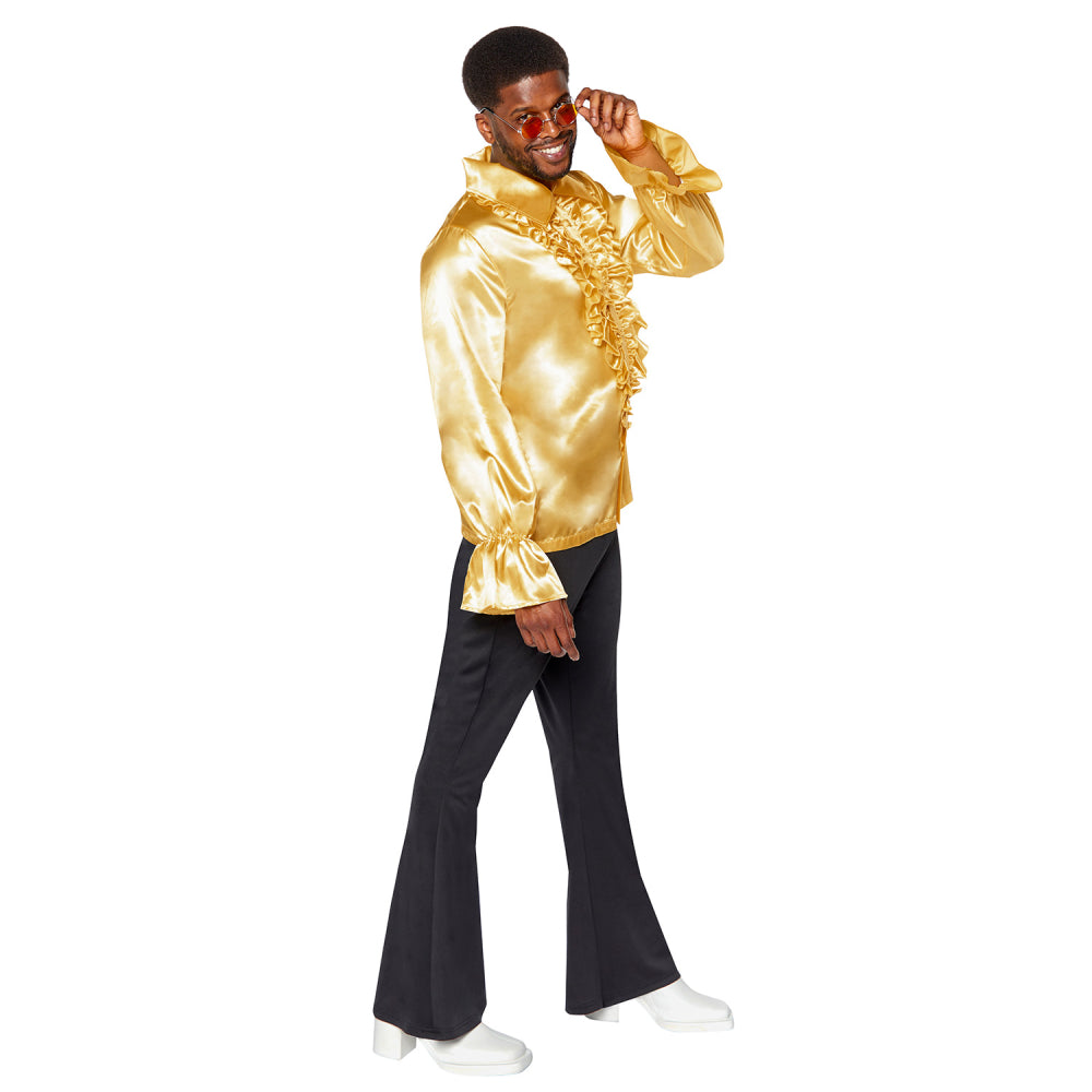 Costume Satin Ruffle Shirt Gold Mens Size Medium