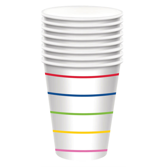 Stripe 266ml Paper Cups Rainbow Pk/8