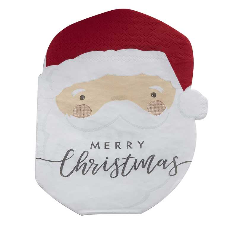 Silly Santa Shaped Merry Christmas Napkins Pk/16 Ginger Ray