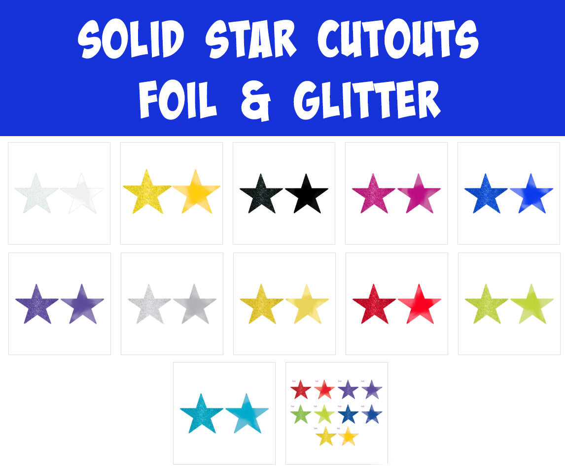 Solid Star Cutouts Foil & Glitter Assorted Colours Pk 5