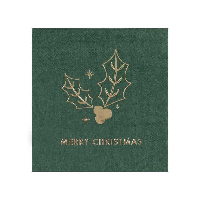 Traditional Touches Merry Christmas Beverage Napkins Pk/16 Ginger Ray