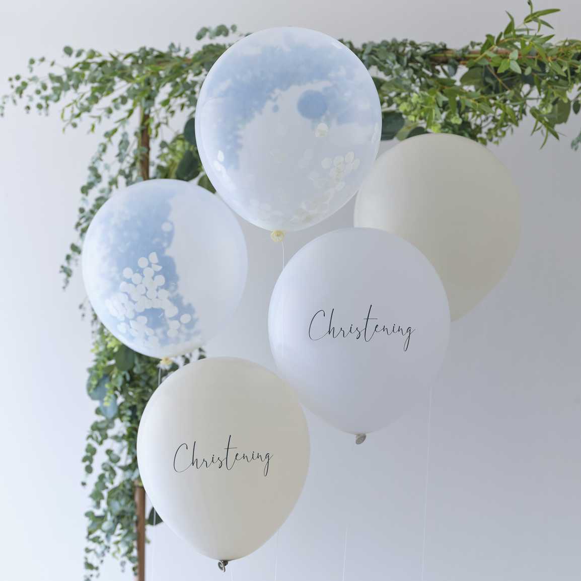 Christening Balloon Bundle White, Nude & Confetti Pk 5