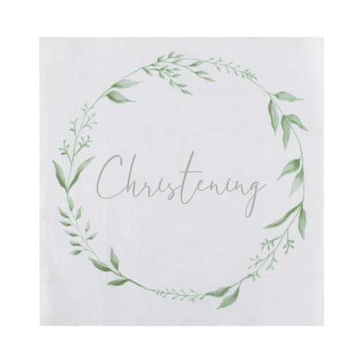 Paper Napkins Christening White & Green Pk 16