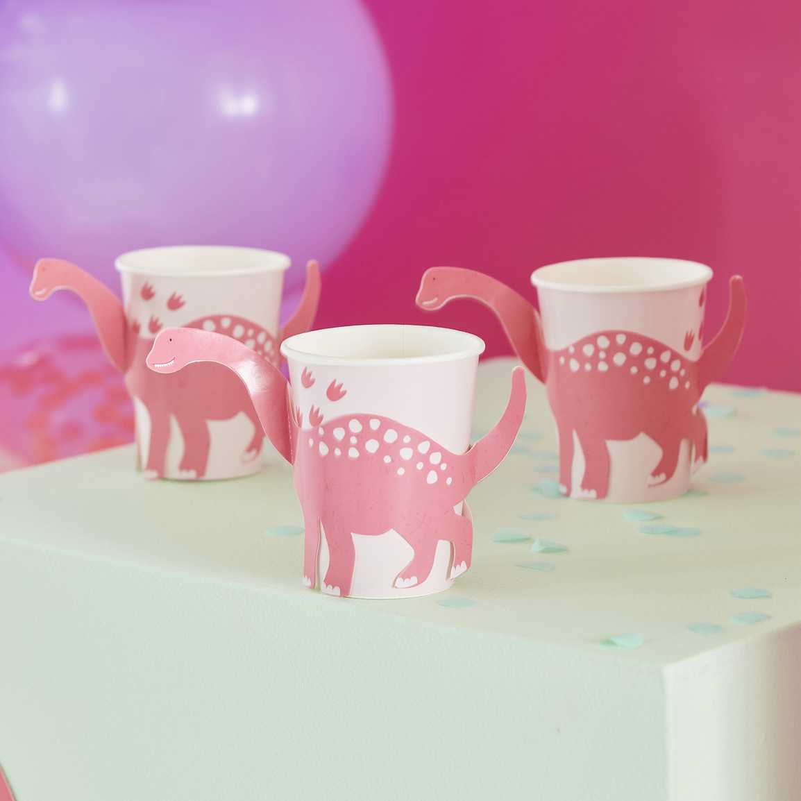 Dino Pink 9oz/266ml Paper Cups Pop Out Dinosaur Pk 8
