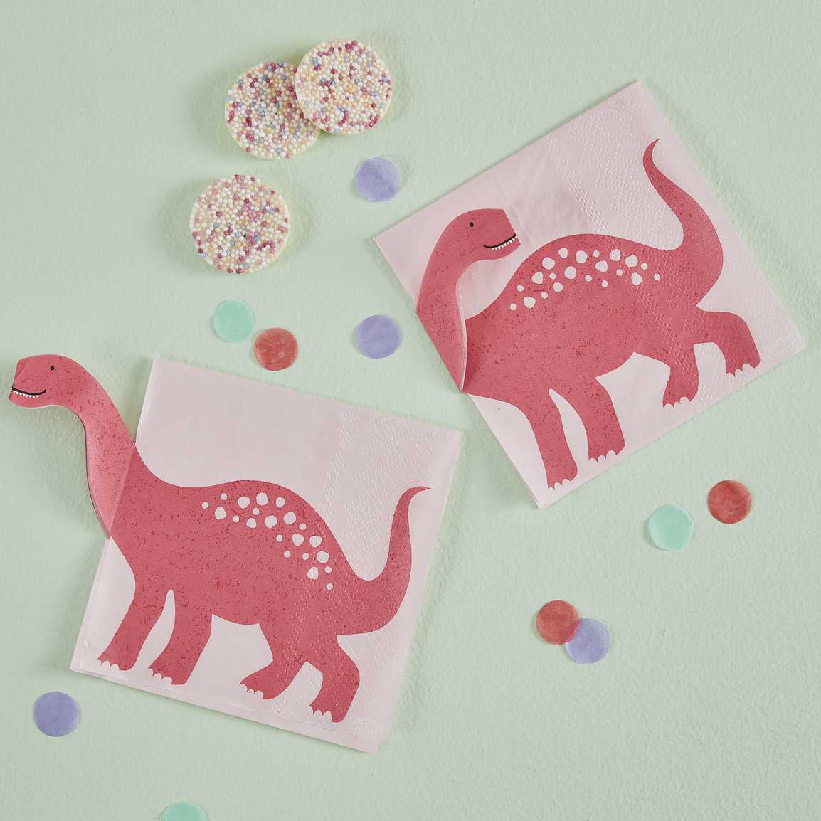 Dino Pink Paper Napkins Pop Out Dinosaur Pk 16