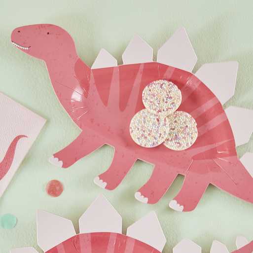 Dino Pink Paper Cake Plates Dinosaur Pk/8