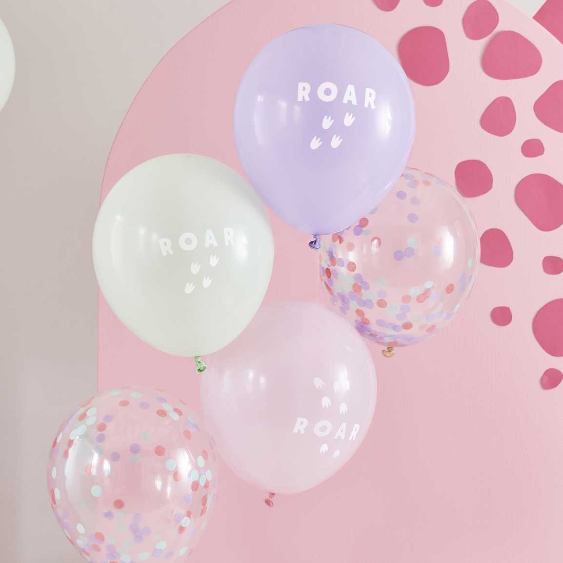 Dino Pink Balloon Bundle Roar & Confetti Pastel Pk 5