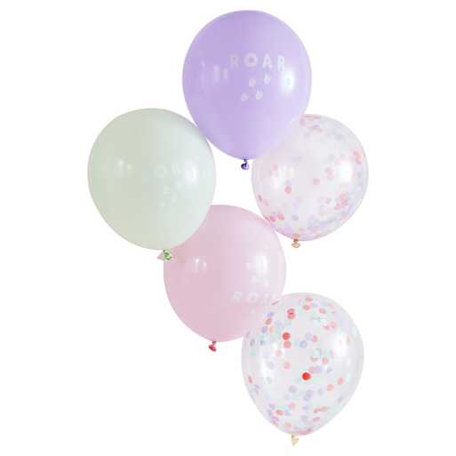 Dino Pink Balloon Bundle Roar & Confetti Pastel Pk 5
