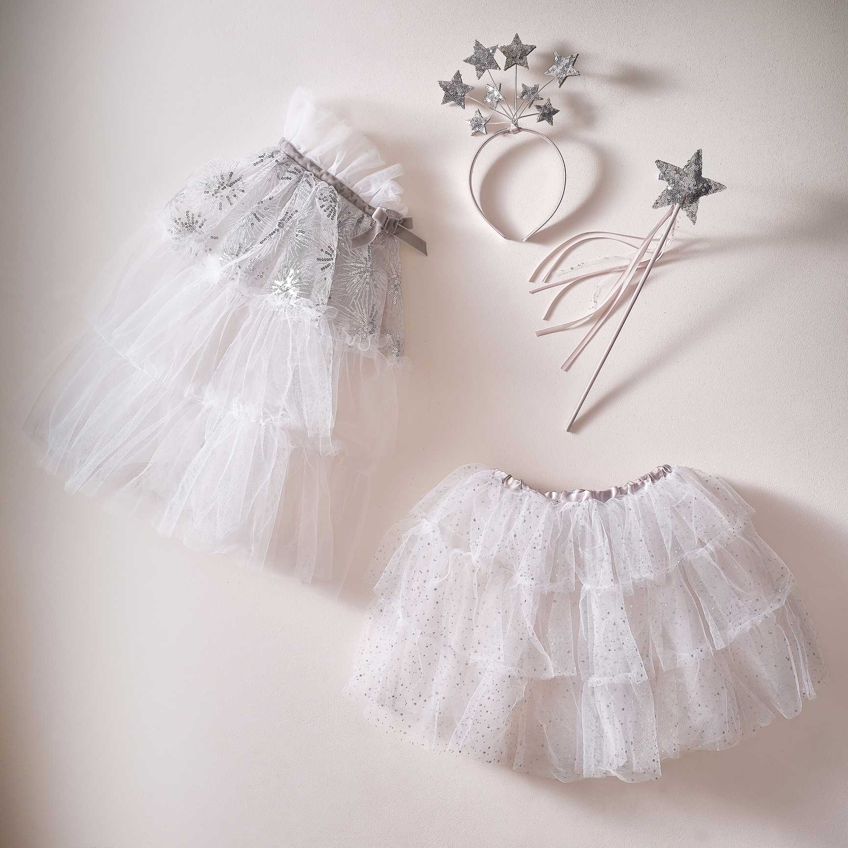 Cape White & Silver Sparkle Fairy Princess Costume Ginger Ray