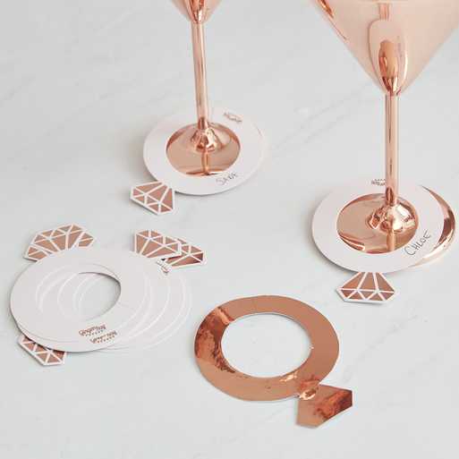 Blush Hen Drink Markers Ring Shaped Rose Gold Foil