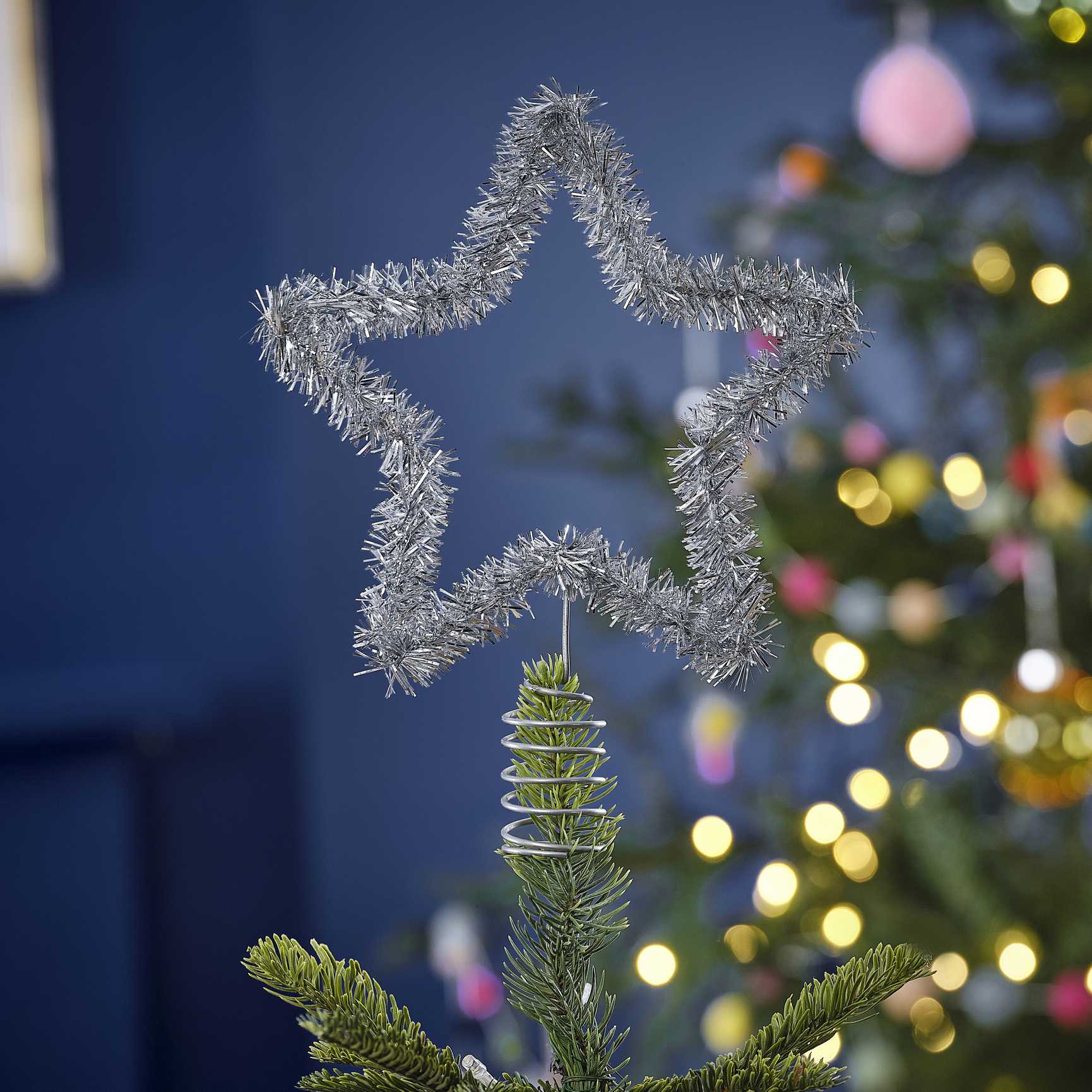 Merry & Bright Silver Tinsel Star Tree Topper Ginger Ray
