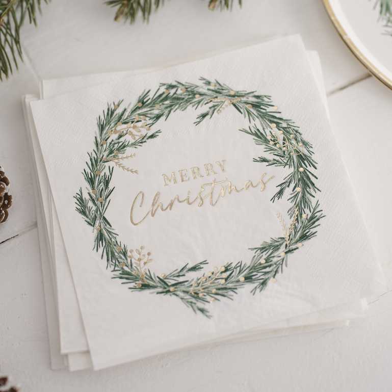 Rustic Gold Merry Christmas Lunch Napkins Pk/8 Ginger Ray
