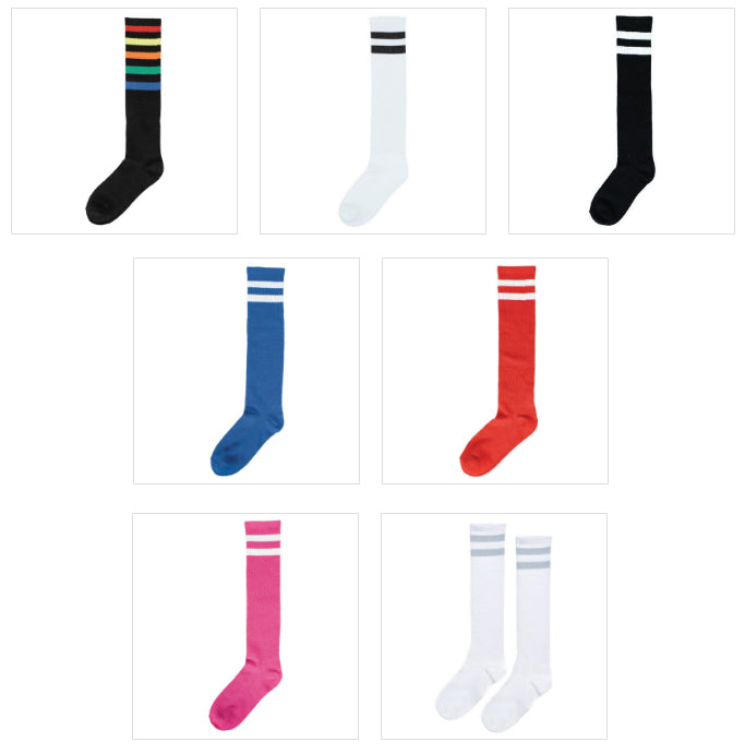 Striped Knee Sports Socks - Assorted Colours Pk/2