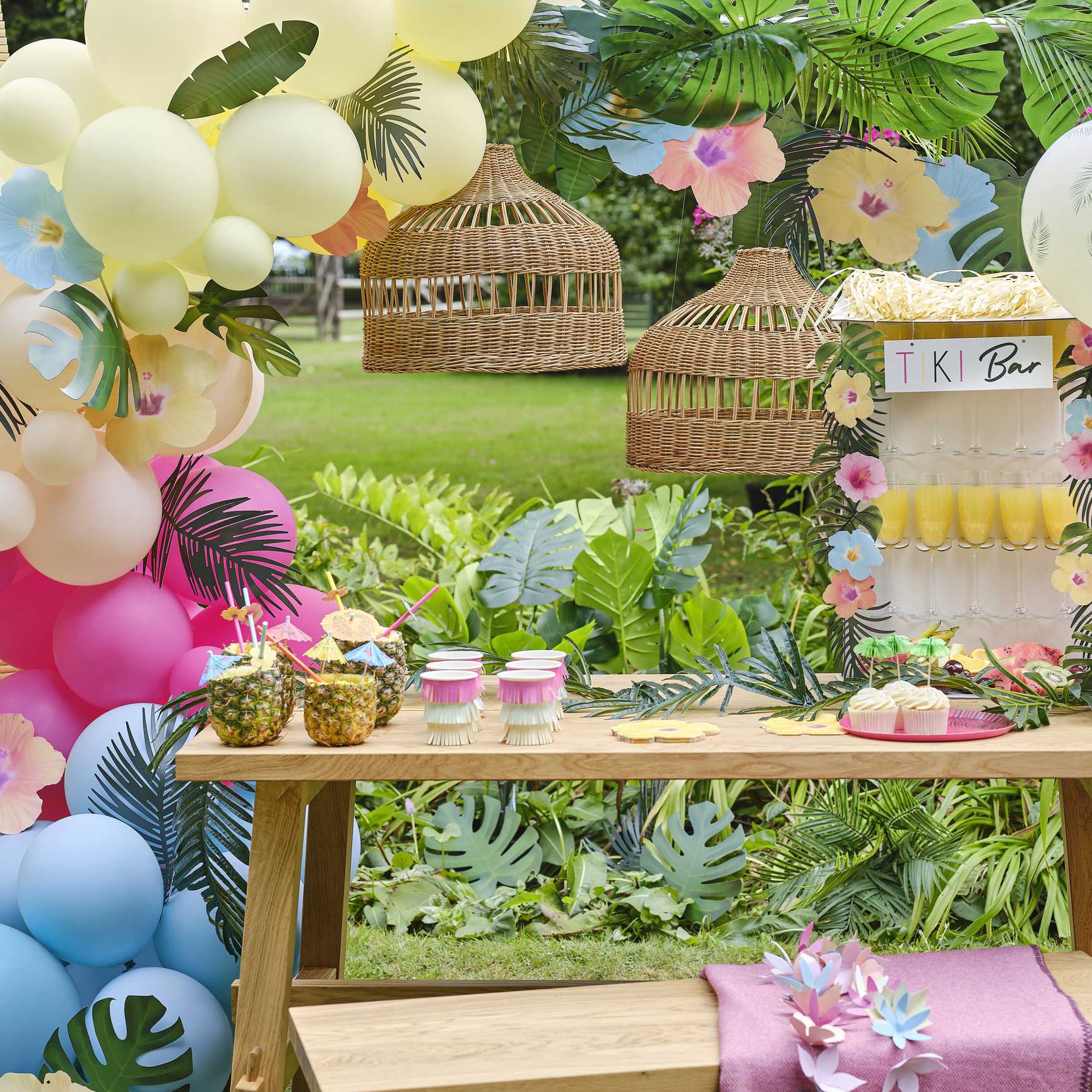 Tiki Tropics Hawaiian Balloon Arch with Tropical Flowers & Foliage Ginger Ray