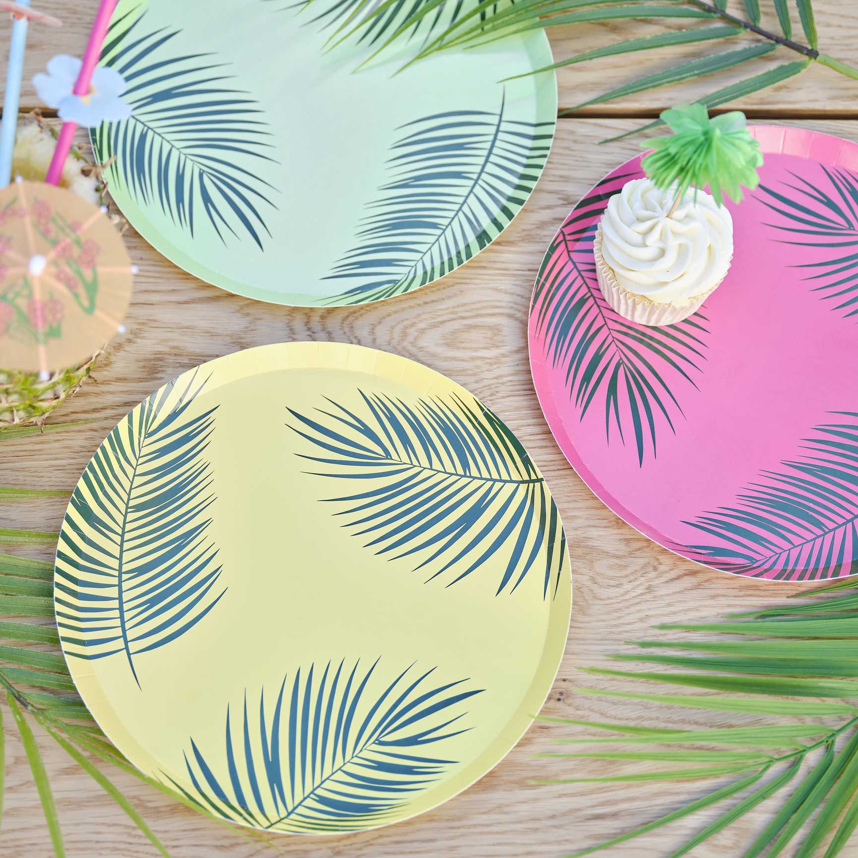 Tiki Tropics Hawaiian Palm Leaf Printed Paper Plates Pk/8 Ginger Ray