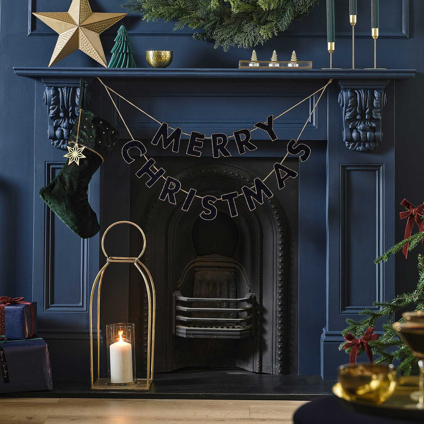 Velvet Luxe Merry Christmas Black Beaded Bunting 1.7m Ginger Ray
