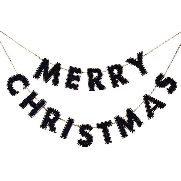 Velvet Luxe Merry Christmas Black Beaded Bunting 1.7m Ginger Ray