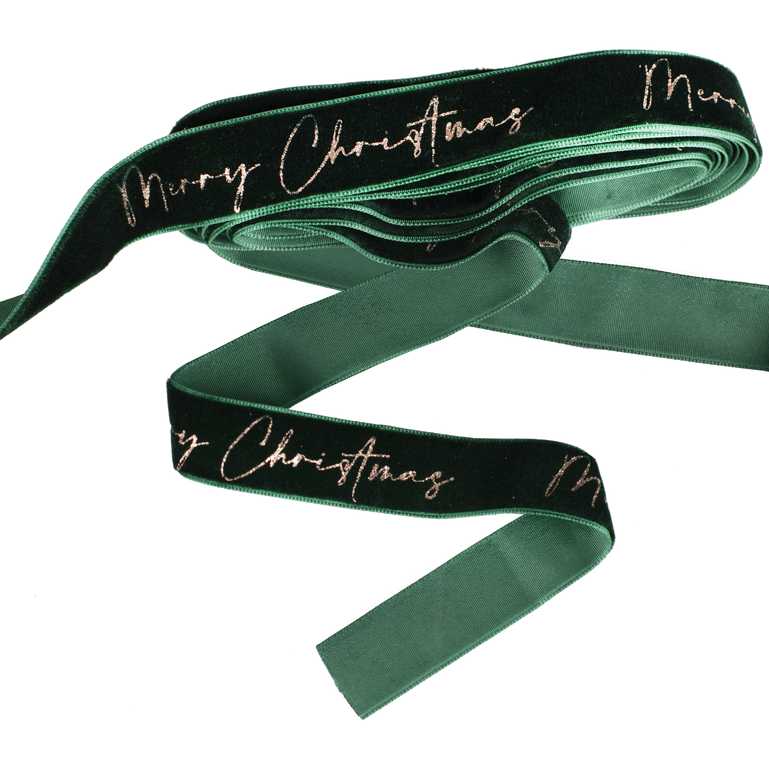 Velvet Luxe Green Merry Christmas Ribbon 6m Ginger Ray