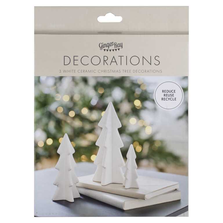 Christmas Ceramic Tree Decorations White Pk/3 Ginger Ray