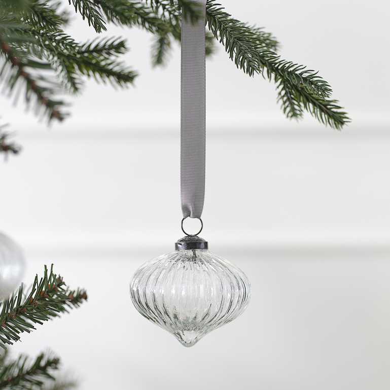 White Christmas Ribbed Glass Tree Decorations Ginger Ray Pk/3