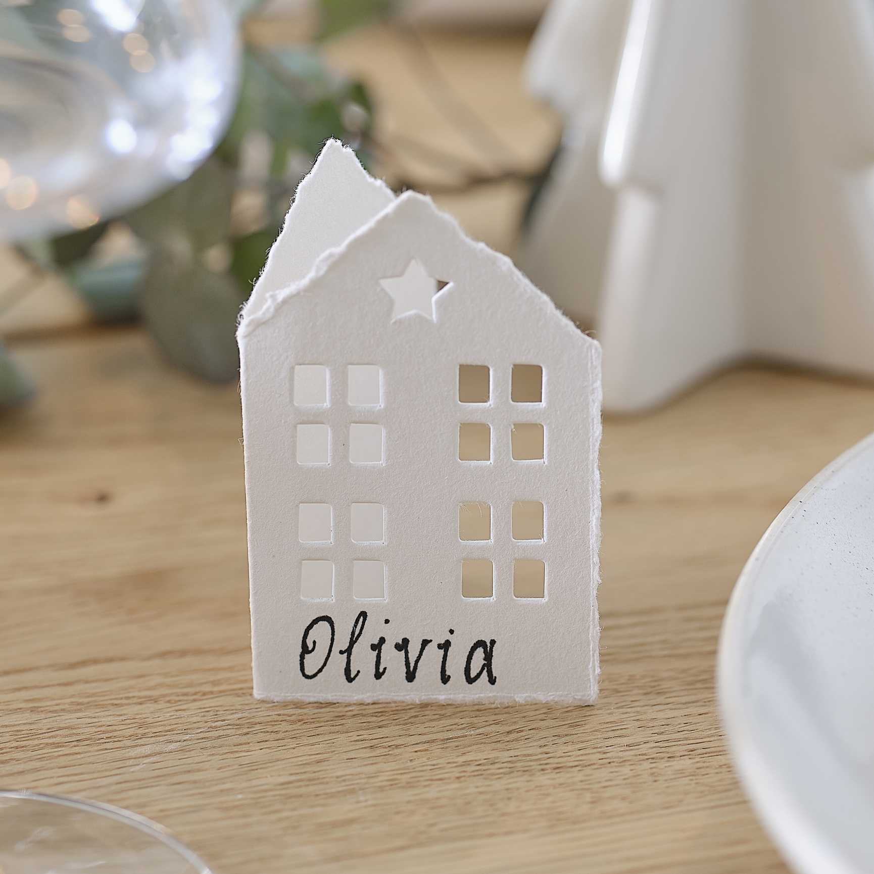 Cotton Paper Christmas House Place Card Holder White Pk/6 Ginger Ray