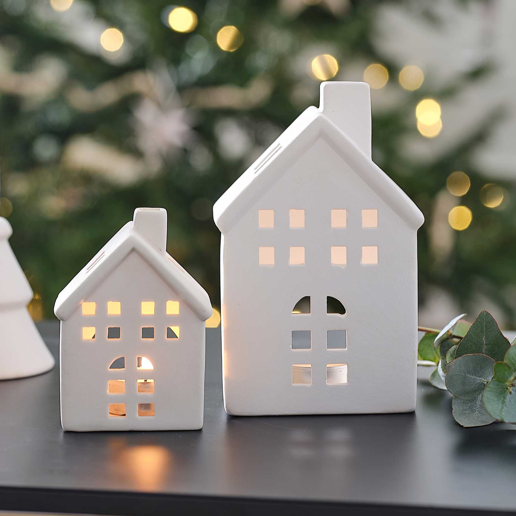 Christmas White Tealight Candle Holder Ceramic House Ginger Ray