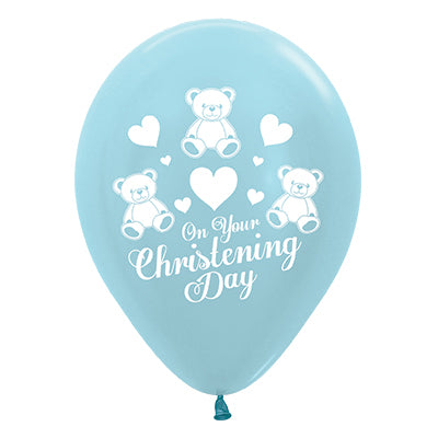 Sempertex 30cm On Your Christening Day Blue & Dark Metallic Blue Latex Balloons, 25PK