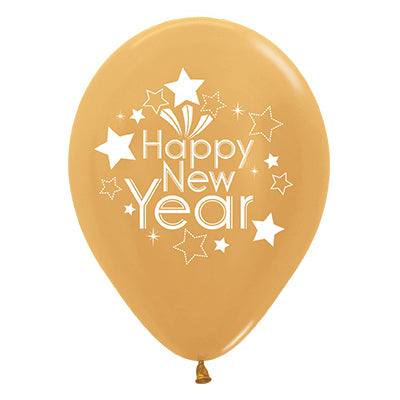 Sempertex 30cm Happy New Year Metallic Black Latex Balloons, 6PK