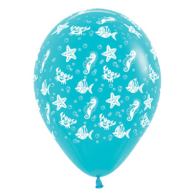 Sempertex 30cm Sea Creatures Fashion Aquamarine, Caribbean Blue & Blue Pastel Latex Balloons, 25PK