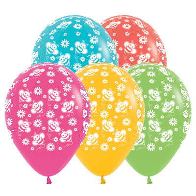 Sempertex 30cm Bumble Bee's & Flowers Fashion Pink & Fuchsia Latex Balloons, 25PK
