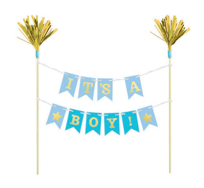 Cake Pick Happy Birthday Primary - Wood with Paper & Foil