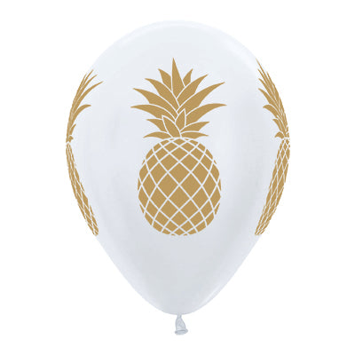 Sempertex 30cm Tropical Pineapple Satin Pearl & Metallic Assorted Latex Balloons, 25PK