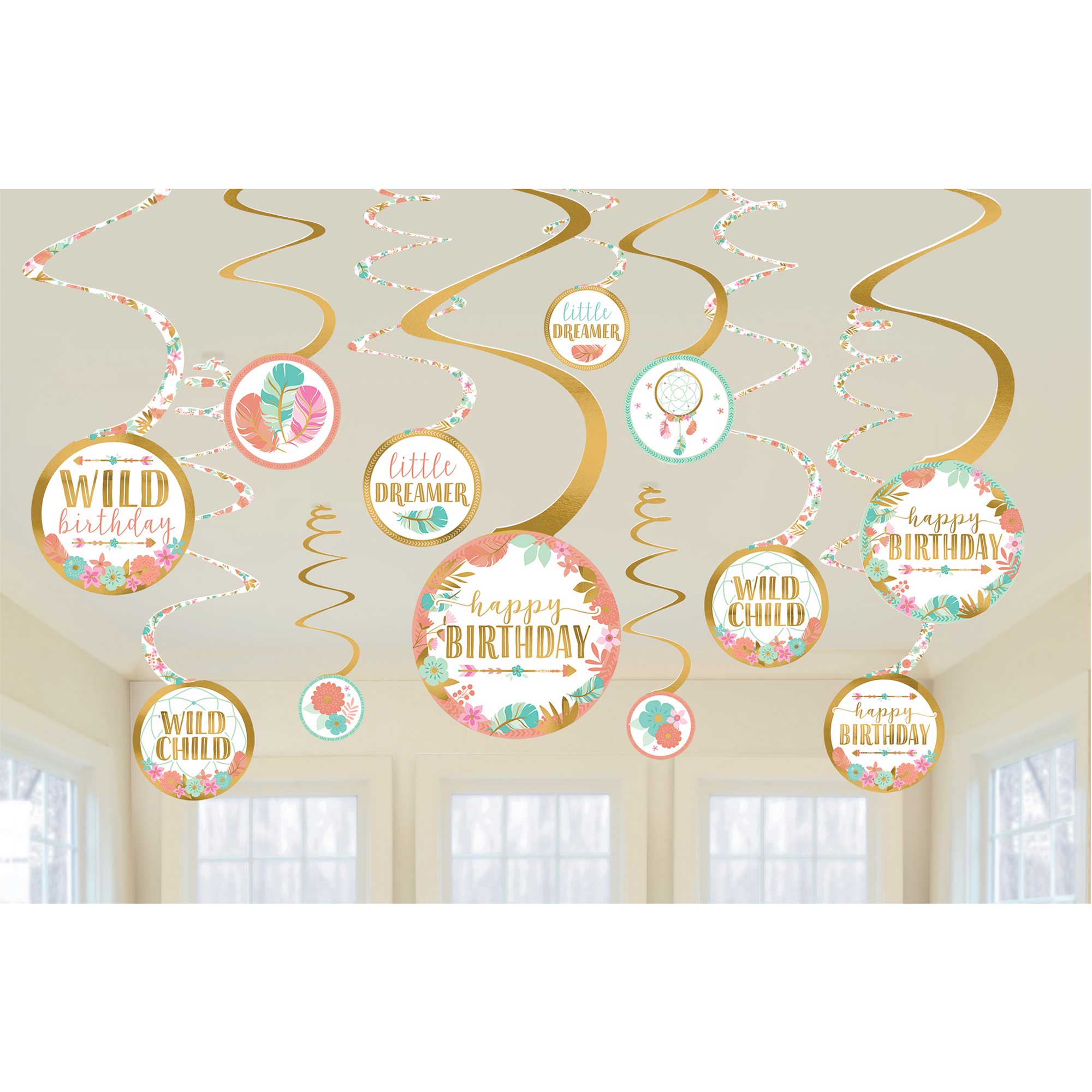 Blush Birthday Swirl Decorations Pk/12