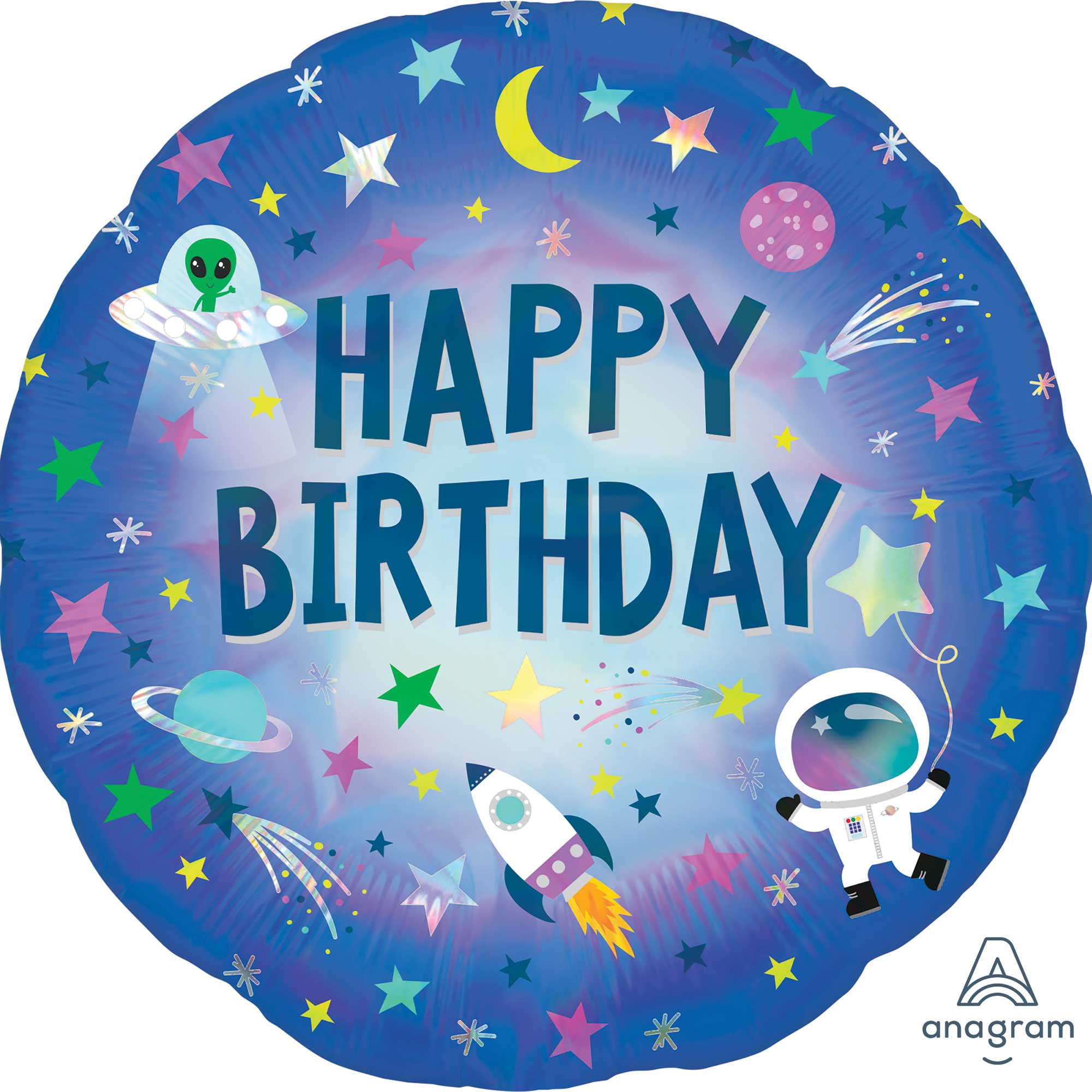 45cm Standard Holographic Happy Birthday Dotty Foil Balloon 