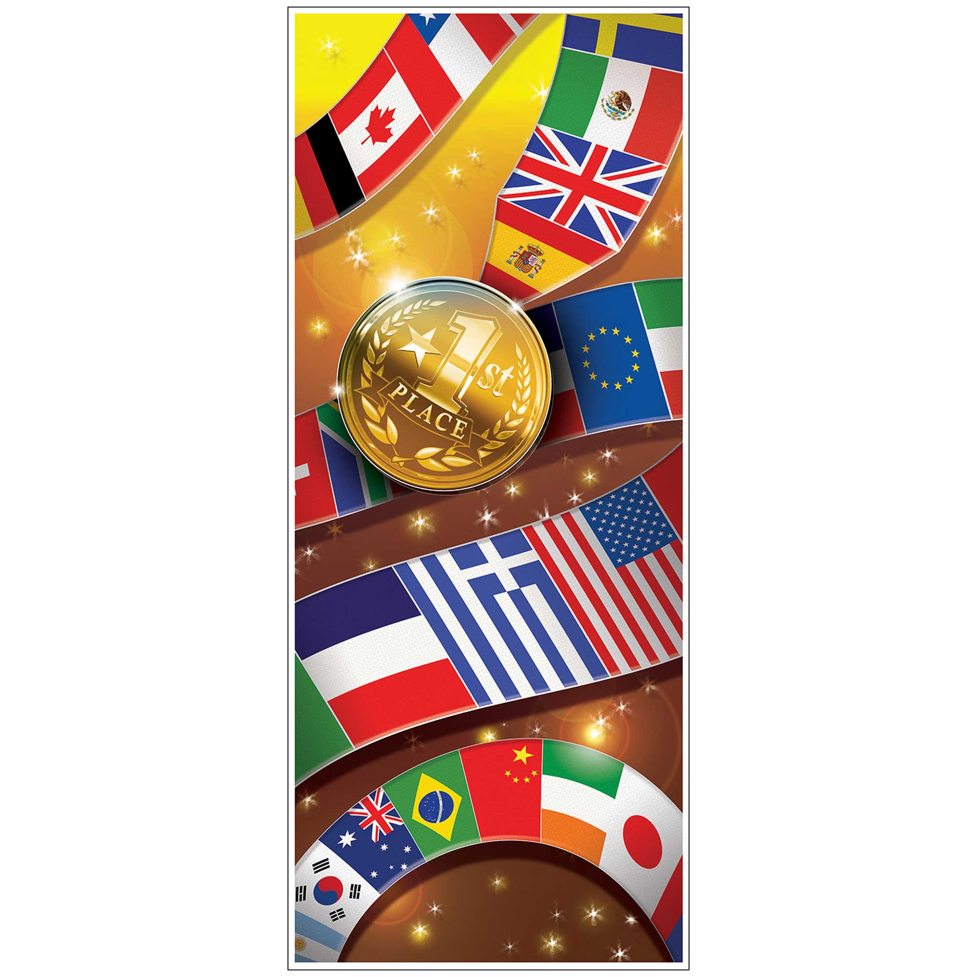International Flags Hanging Decoration Whirls Pk/12 Foil & Cardboard 6 x 44cm Plain Whirls & 6 x 78cm