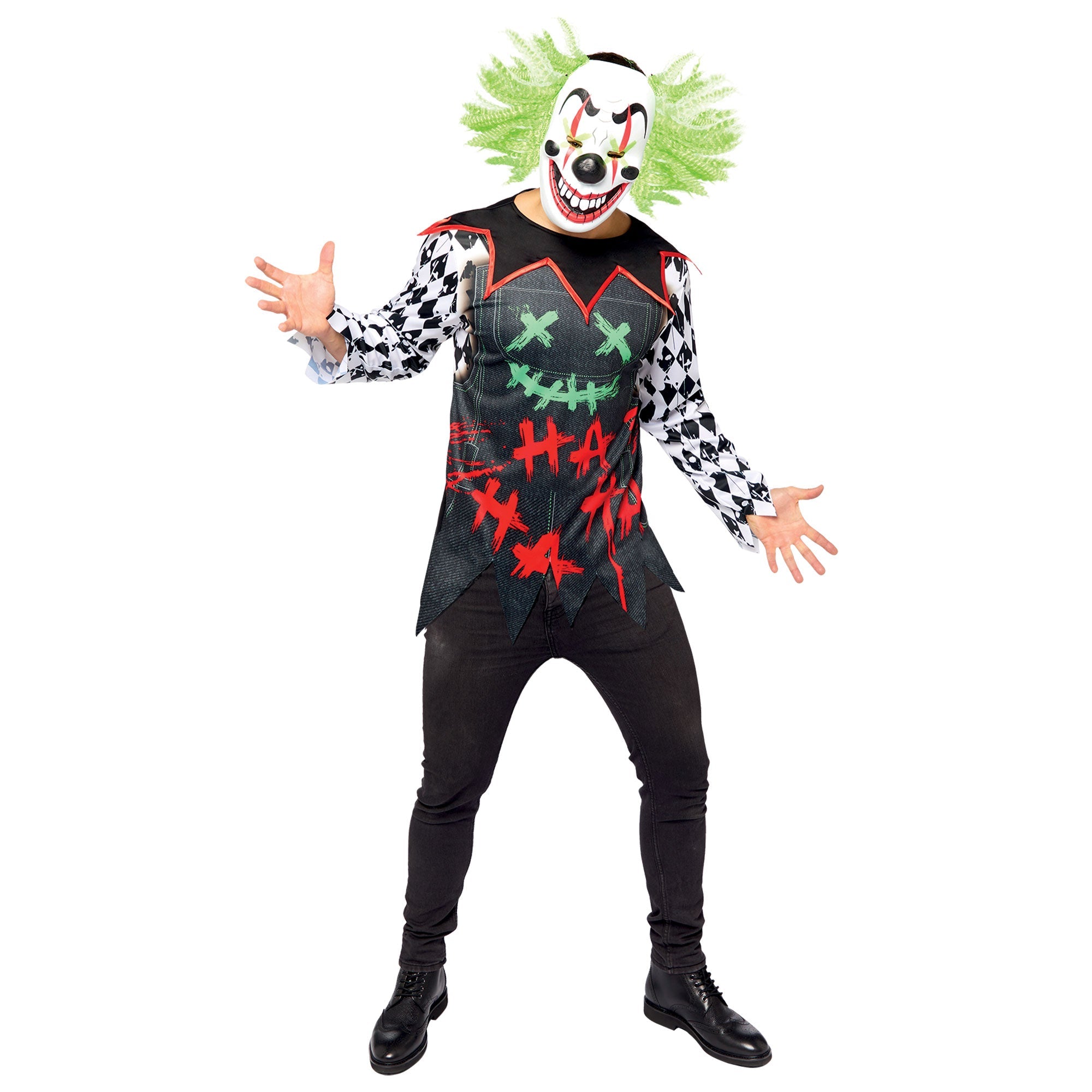 Costume Haha Clown Set Men's Adult Plus Size Top & Mask
