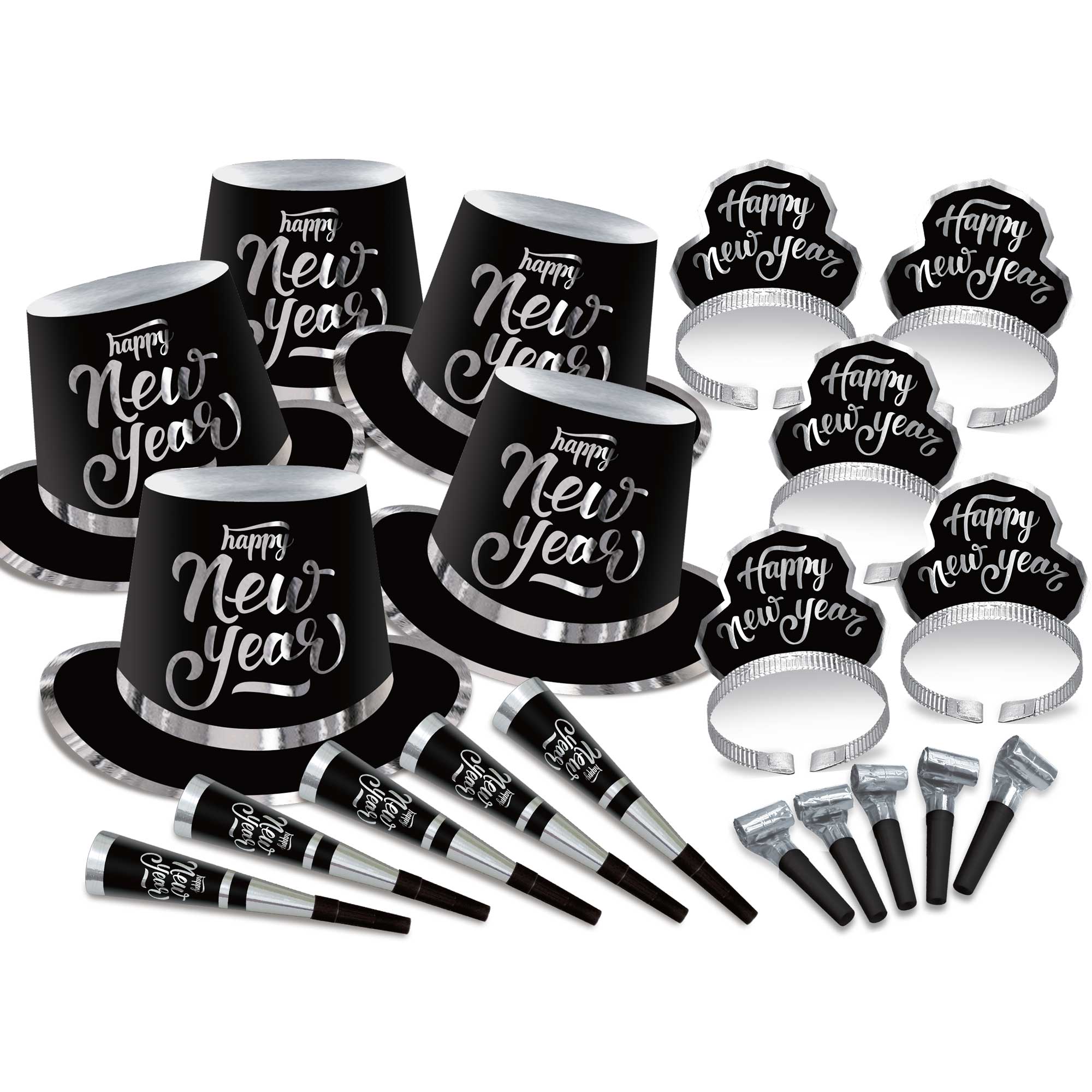 New Year's Party Box Kit Black & Gold 20 for People Pk/20