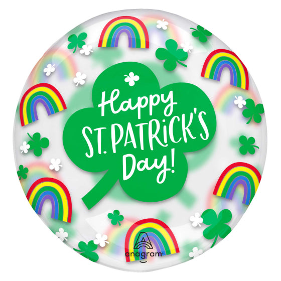 Balloon Printed Clearz Happy St Patrick's Day Rainbows & Shamrocks Inflates to 45-50cm