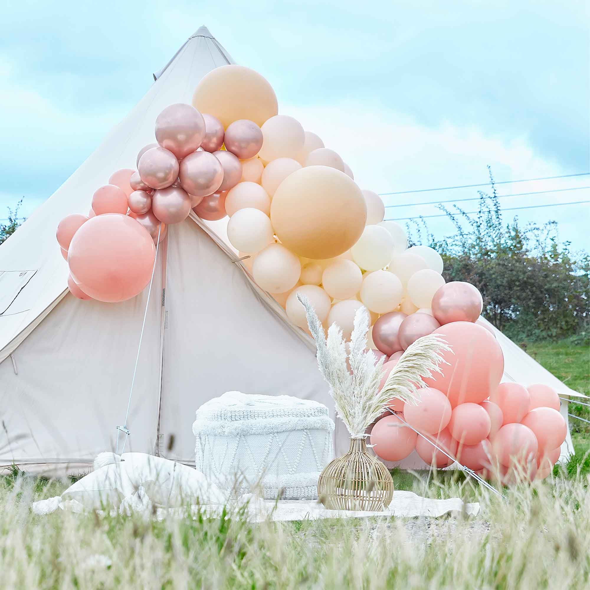 Balloon Arch Large Rose Gold Chrome & Nude with 200 Balloons