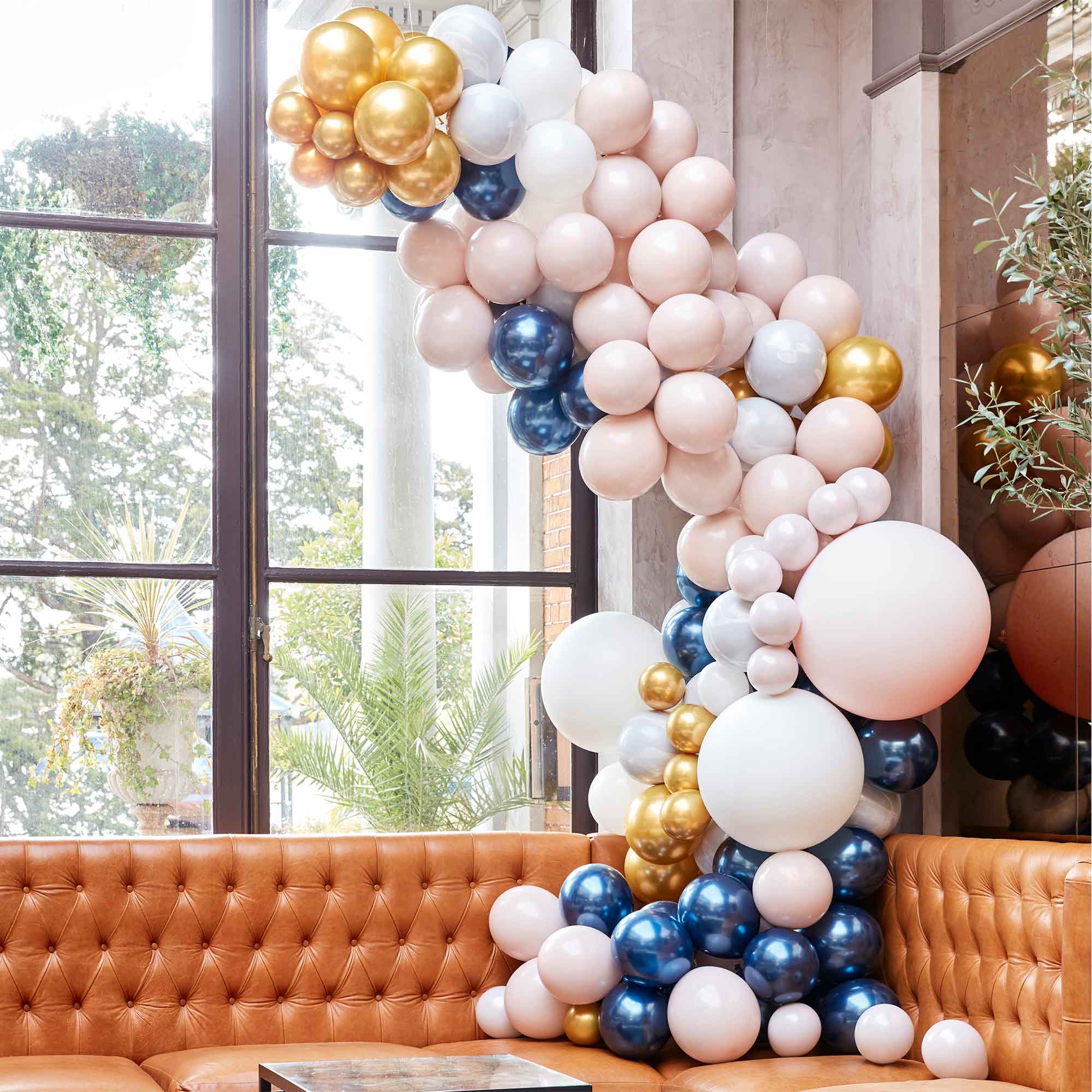 Balloon Arch Large Marble Grey & Gold Chrome with 200 Balloons