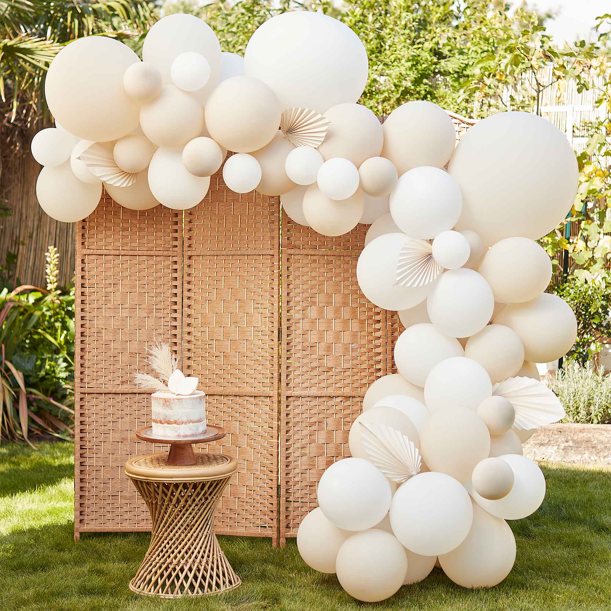 Balloon Arch & Paper Fans White & Cream with 88 Pieces