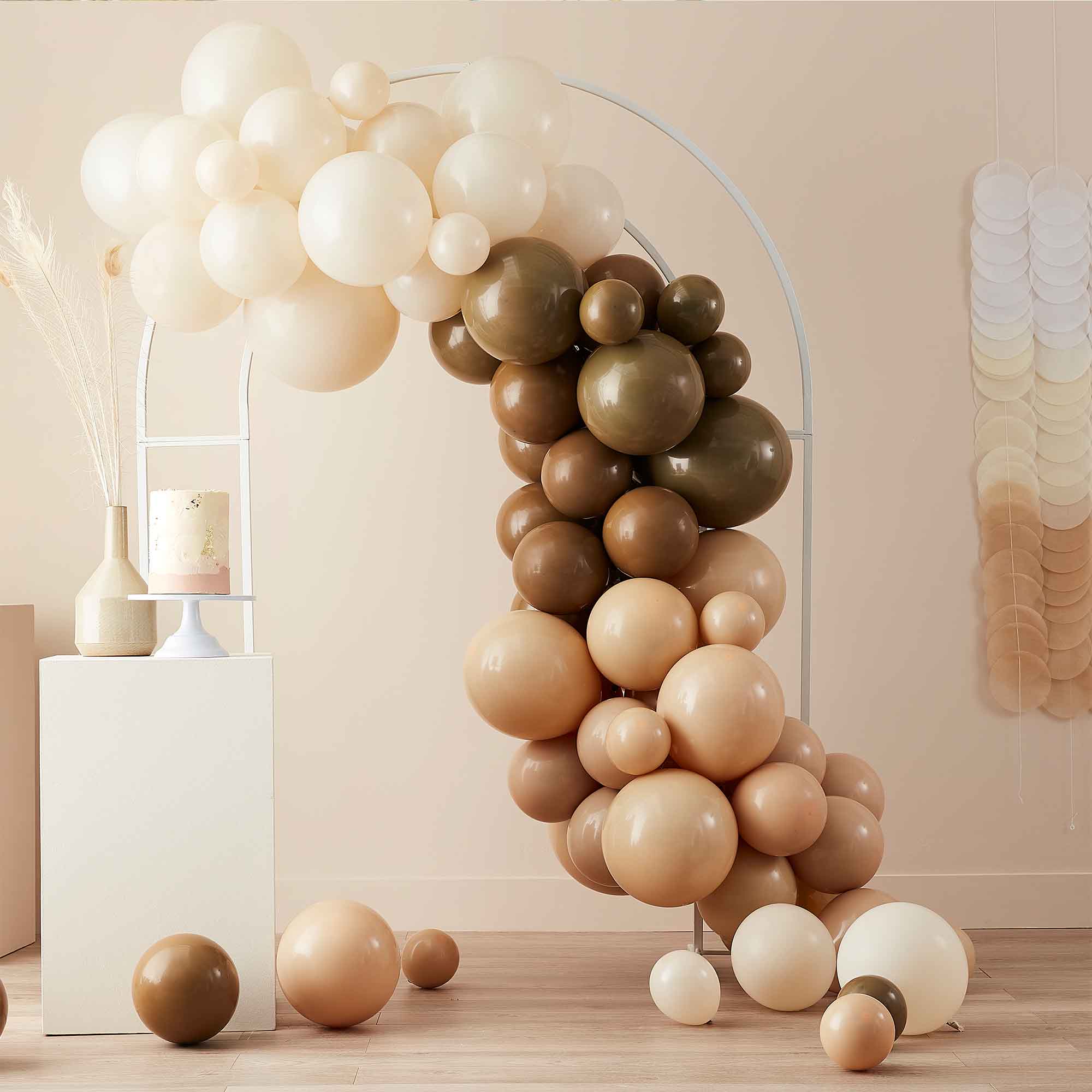 Balloon Arch Taupe, Brown & Peach with 73 Balloons